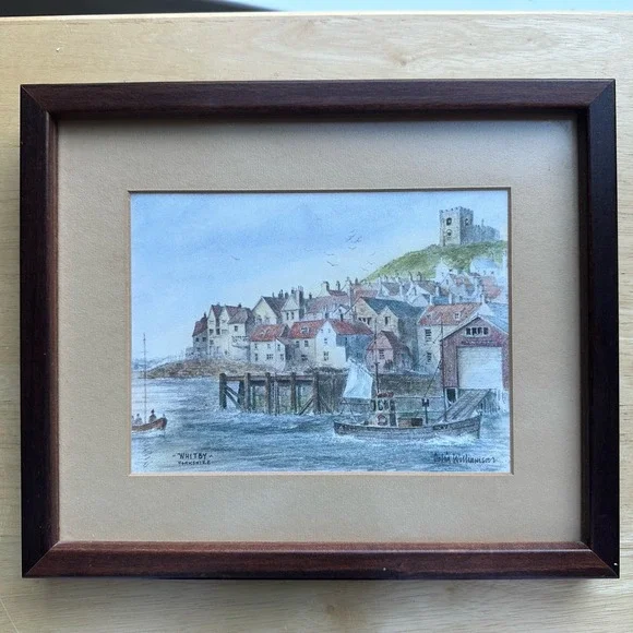 Vintage Whitby Harbour Watercolor Print  9.5x11.5 Inch Colin Williamson Framed - Picture 8 of 11